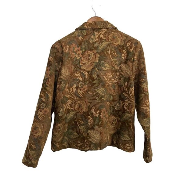 Carol Anderson Vintage Womens Tan Brown Tapestry Floral Button Up Blazer Large - Picture 5 of 5